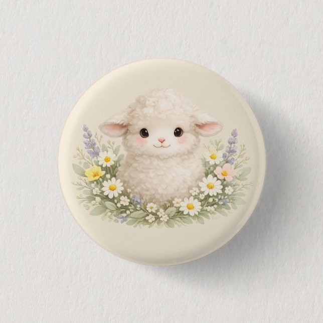 Whimsical Schafe und Wildblumen für einen charmant Button (Vorderseite)