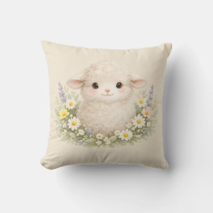 Whimsical Schafe und Wildblumen für einen charmant Kissen