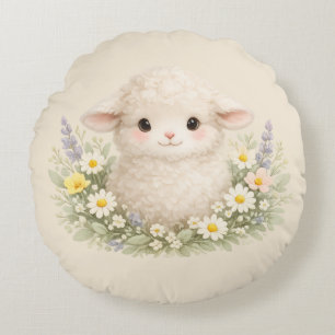 Whimsical Schafe und Wildblumen für einen charmant Rundes Kissen