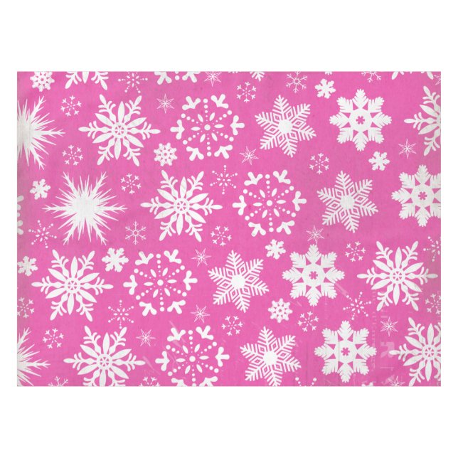 Whimsical Schneeflocken auf Pink Tablecloth Tischdecke (Vorderseite (Horizontal))