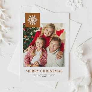 Whimsical-Schneeflocken-Burnt-Orange-Weihnachtsfot Feiertagspostkarte