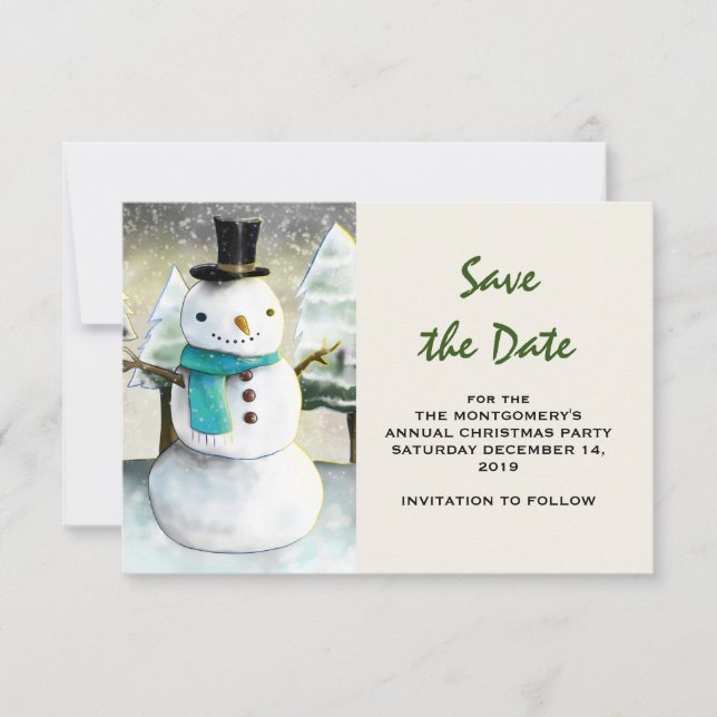 Whimsical Schneemann Winterzeit Weihnachten Zeichn Save The Date (Vorderseite)