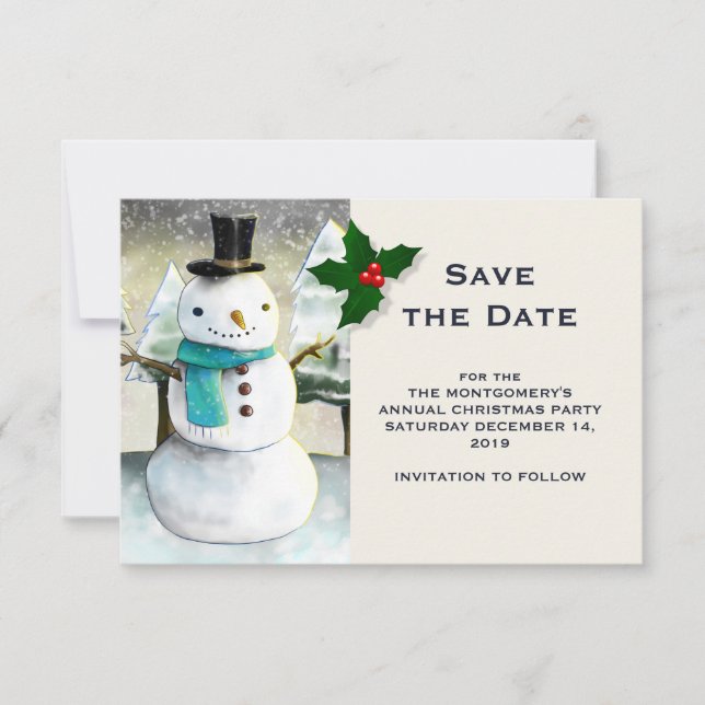 Whimsical Schneemann Winterzeit Weihnachten Zeichn Save The Date (Vorderseite)