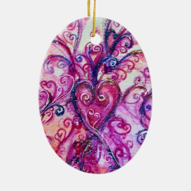 WHIMSICAL SCHNÖRKEL HERZ Hellrosa Fuchsie Keramik Ornament (Hinten)