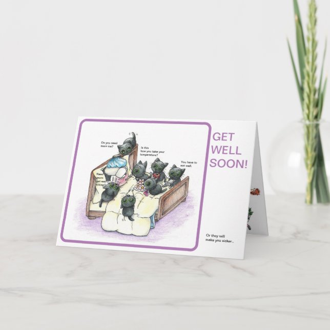 whimsical schwarz kitty wird gut Karte (Vorderseite)