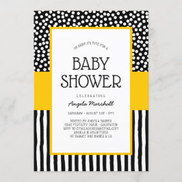 Whimsical Schwarz-weiß und Gelb Baby Dusche Einladung