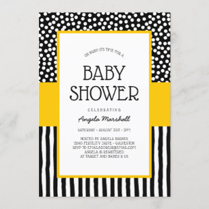 Whimsical Schwarz-weiß und Gelb Baby Dusche Einladung
