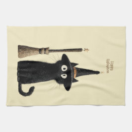 Whimsical Schwarze Katze Frohes Halloween Geschirrtuch