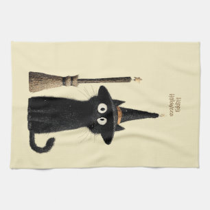 Whimsical Schwarze Katze Frohes Halloween Geschirrtuch