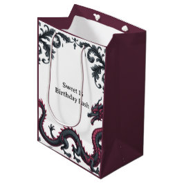 Whimsical Schwarzer Roter Drache Damast Sweet 16 B Mittlere Geschenktüte