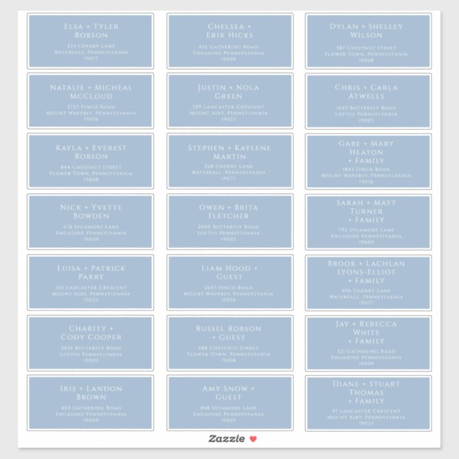 Whimsical Script Blue Wedding Guest Address Labels (Blatt)