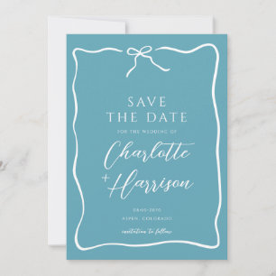 Whimsical Script Border Wedding Blue Save The Date