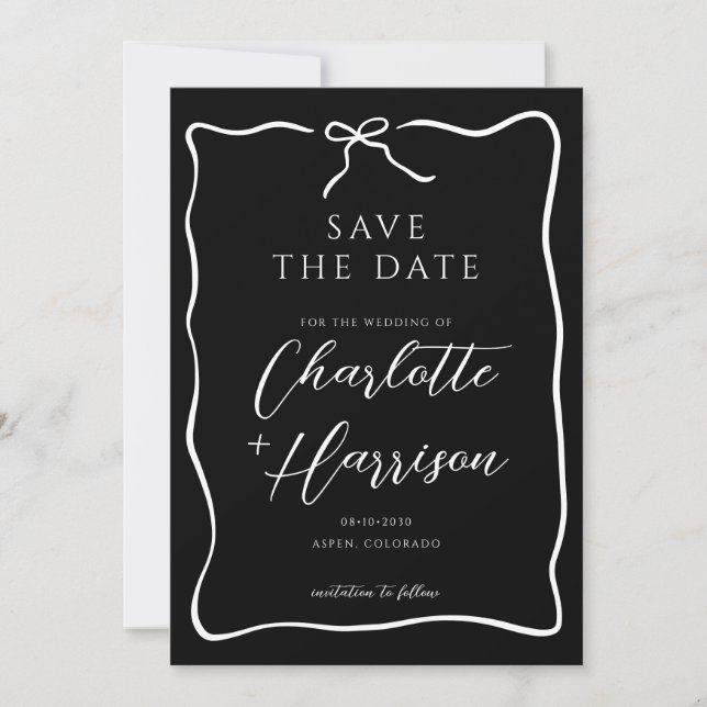 Whimsical Script Border Wedding Save The Date (Vorderseite)