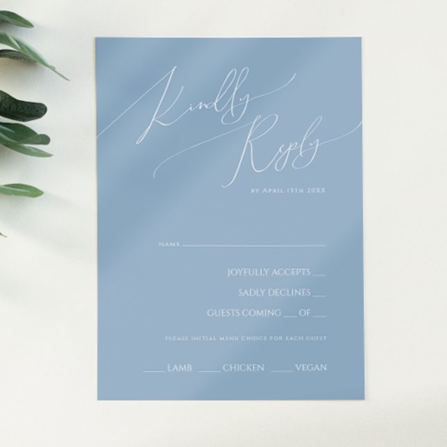 Whimsical Script Dusty Blue Menü Auswahl RSVP Kart Karte (Von Creator hochgeladen)