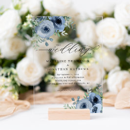 Whimsical Script floral Dusty Blue Wedding Acryleinladungen