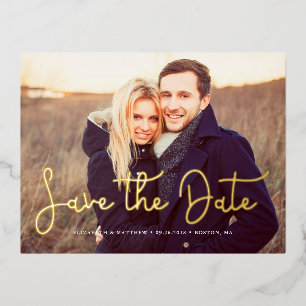 Whimsical Script Foto Wedding Save the Date Folie Einladungspostkarte