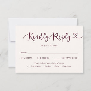 Whimsical Script Herz Traditionelle Hochzeits-RSVP RSVP Karte