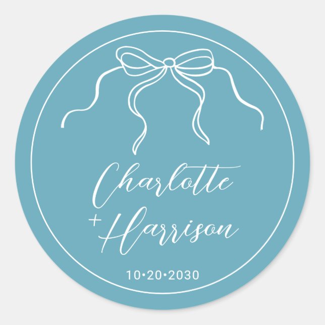 Whimsical Script Ribbon Border Wedding Runder Aufkleber (Vorderseite)