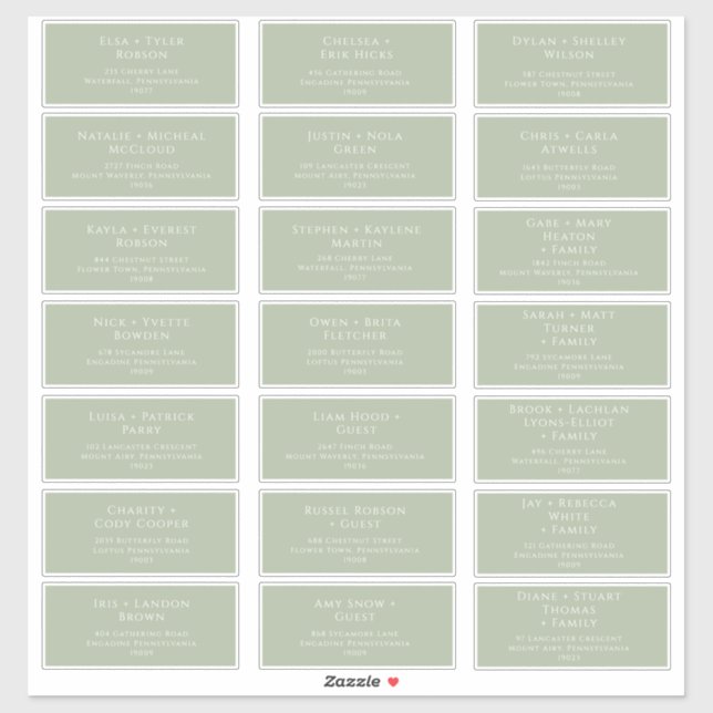 Whimsical Script Sage Wedding Guest Address Labels (Blatt)