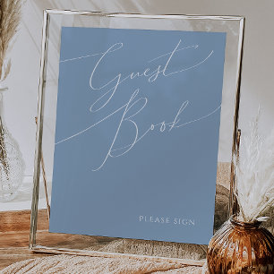 Whimsical Script Staubblau Gästebuch-Schild Poster