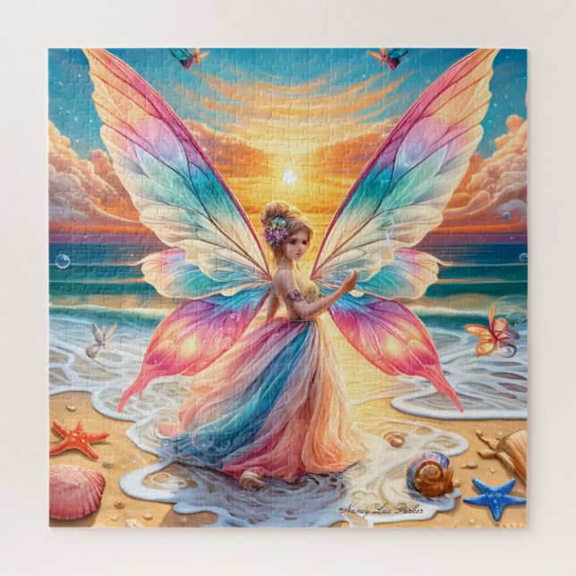 Whimsical Sea Fairy bei Ocean Sunset Puzzle (Vertikal)