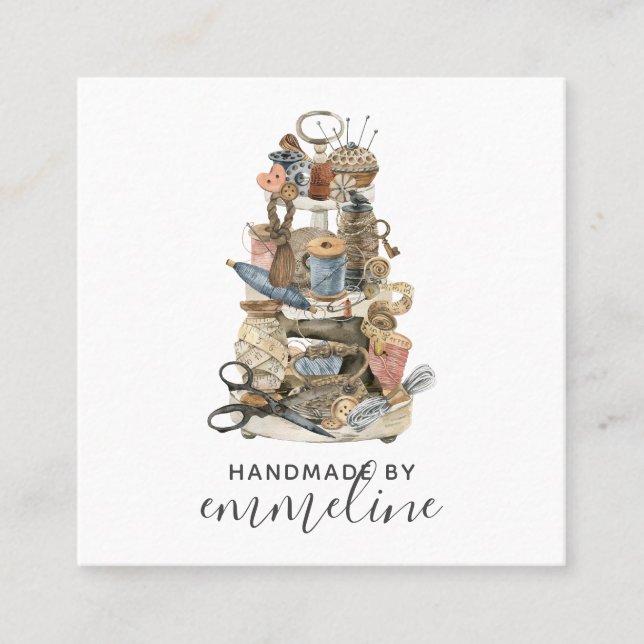 Whimsical Seamstress Tools des Handels Quadratische Visitenkarte (Vorderseite)