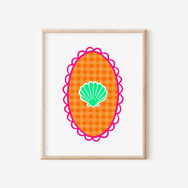 Whimsical Seashell Orange Gingham & Sea Green Poster (Von Creator hochgeladen)