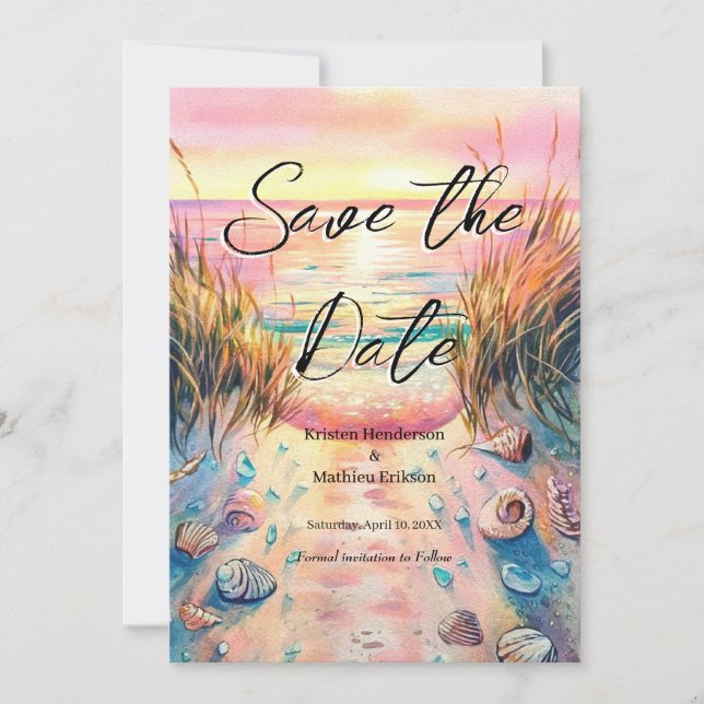 Whimsical Seashells Beach Wedding Save The Date (Vorderseite)