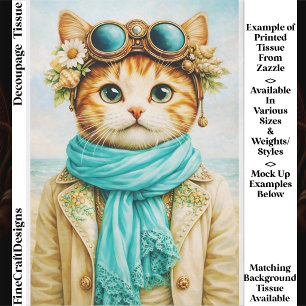 Whimsical Seaside Steampunk Katze FE8 Decoupage Seidenpapier