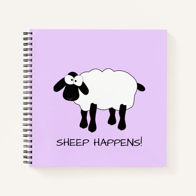 Whimsical Sheep "Sheep Happens" Notebook Notizbuch (Vorderseite)