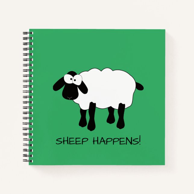 Whimsical Sheep "Sheep Happens" Notebook Notizbuch (Vorderseite)