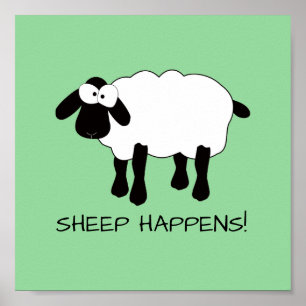 Whimsical Sheep "Sheep Happens" Print Poster