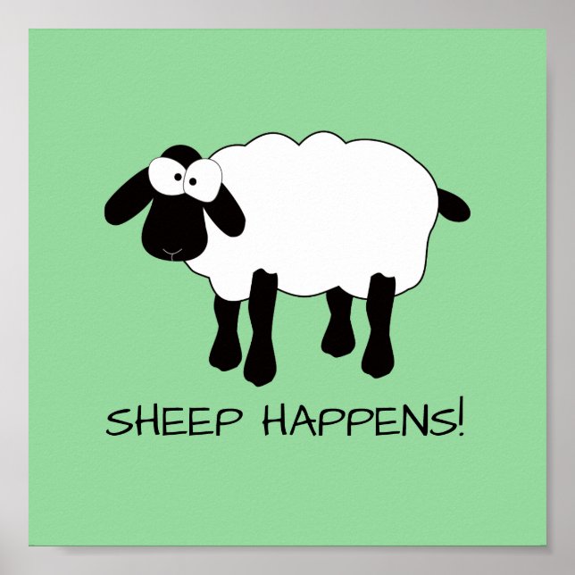 Whimsical Sheep "Sheep Happens" Print Poster (Vorne)