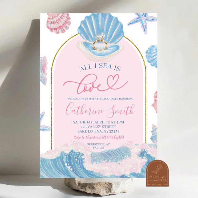 Whimsical Shell All I sea is love bridal shower Einladung (Von Creator hochgeladen)
