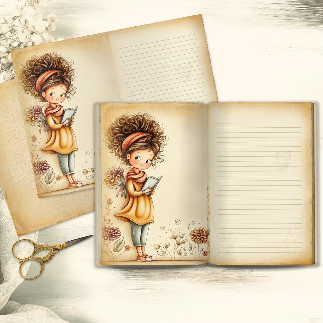 Whimsical Shy Girl Vintage Junk Journal Page (Von Creator hochgeladen)