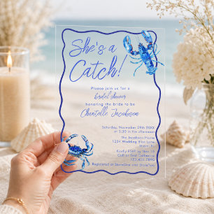 Whimsical Sie ist ein Catch Blue Coastal Brautpart Acryleinladungen
