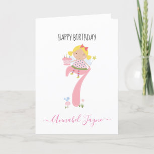 Whimsical Siebte Geburtstagsfee niedliche rosa Kar Karte