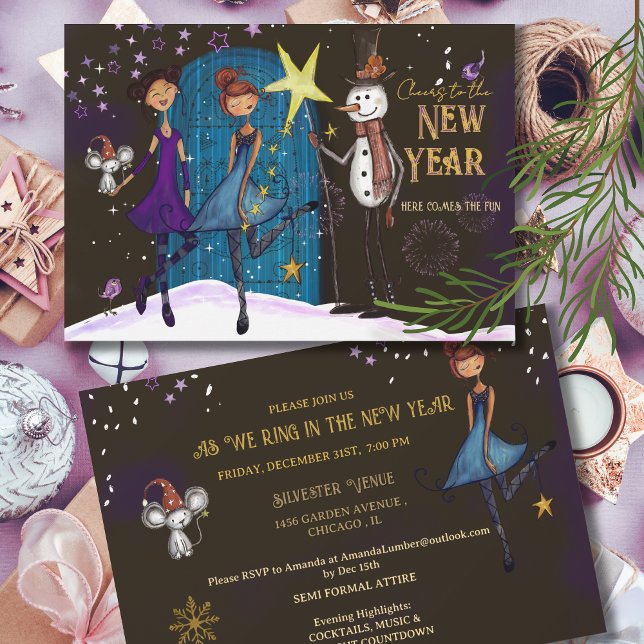 Whimsical Silvester Party Girls Night Out New Year Einladung (Whimsical Silvester Party Girls Night Out New Year Invitation)