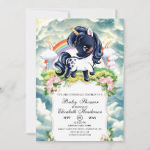 Whimsical Simple Black Unicorn Baby Dusche