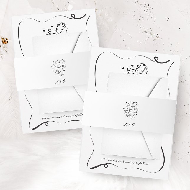 Whimsical Simple Cupid Ski Winter Wedding Einladungsbanderole (Von Creator hochgeladen)