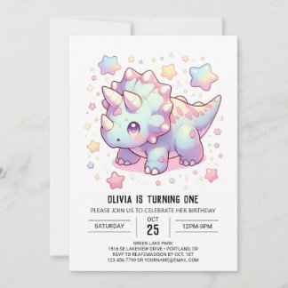 Whimsical Simple Dinosaur 1. Geburtstag Einladung