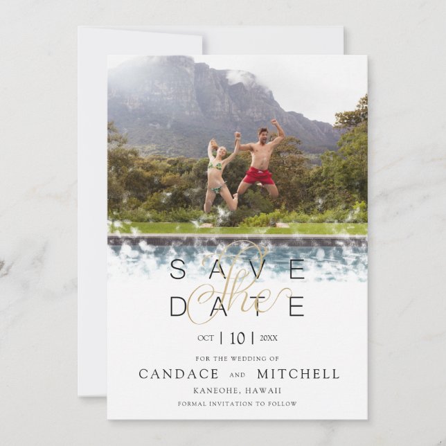 Whimsical Simple Elegante Foto Funny Couple Save The Date (Vorderseite)