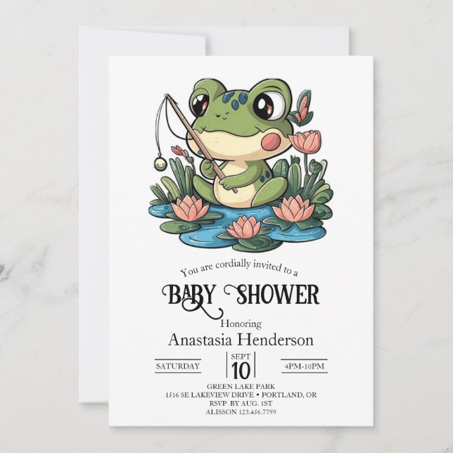 Whimsical Simple Frog Baby Dusche Einladung (Vorderseite)