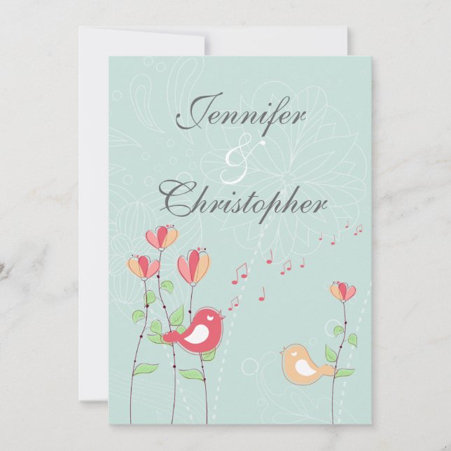 Whimsical Singing Birds mit Blume Einladung (Vorderseite)