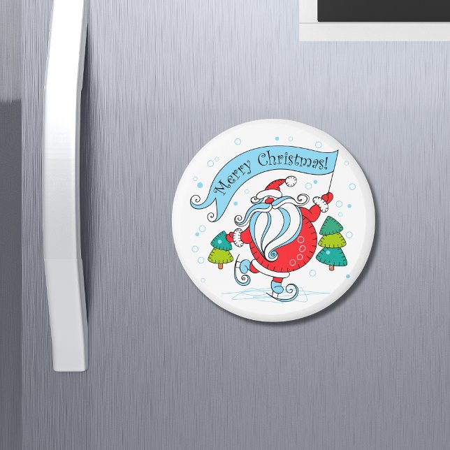 Whimsical Skaten Santa Claus | Frohe Weihnachten Magnet (Von Creator hochgeladen)