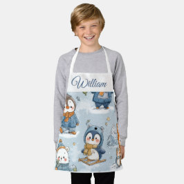 Whimsical Skating Penguins Kids Apron | Custom Nam Schürze