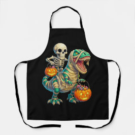 Whimsical Skeleton Riding Mummy T-Rex Halloween Schürze