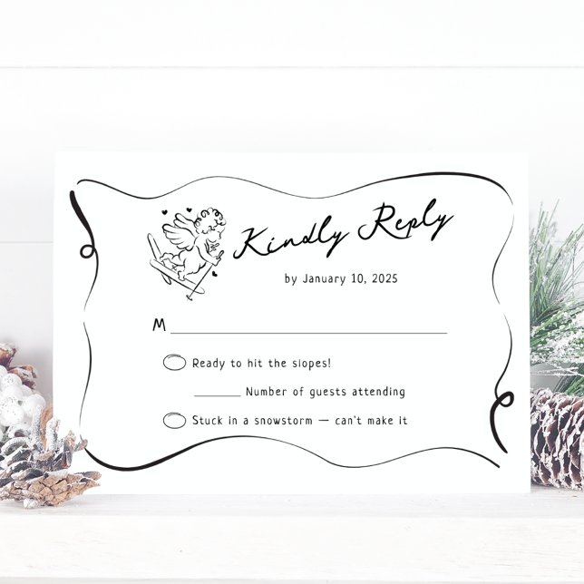 Whimsical Ski Cupid Winter Wedding RSVP Karte (Von Creator hochgeladen)