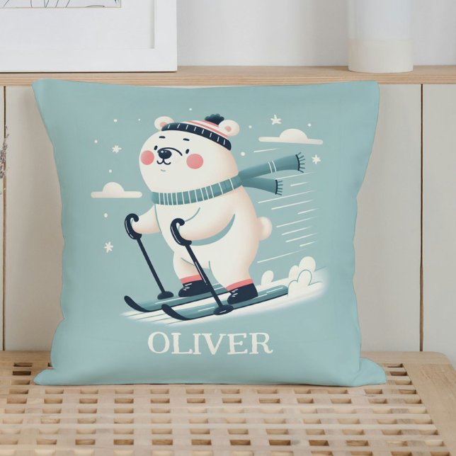 Whimsical Ski Niedlicher Polar Bär Personalisiert Kissen (Von Creator hochgeladen)