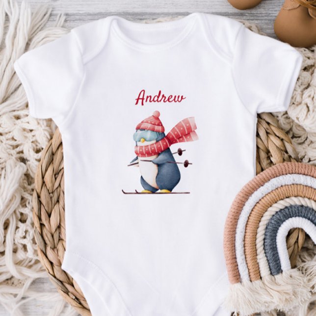 Whimsical Ski Penguin Baby Bodysuit Baby Strampler (Von Creator hochgeladen)
